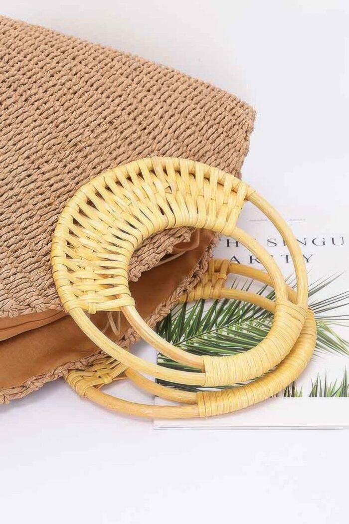 Faux straw bamboo handle tote bag - image 4