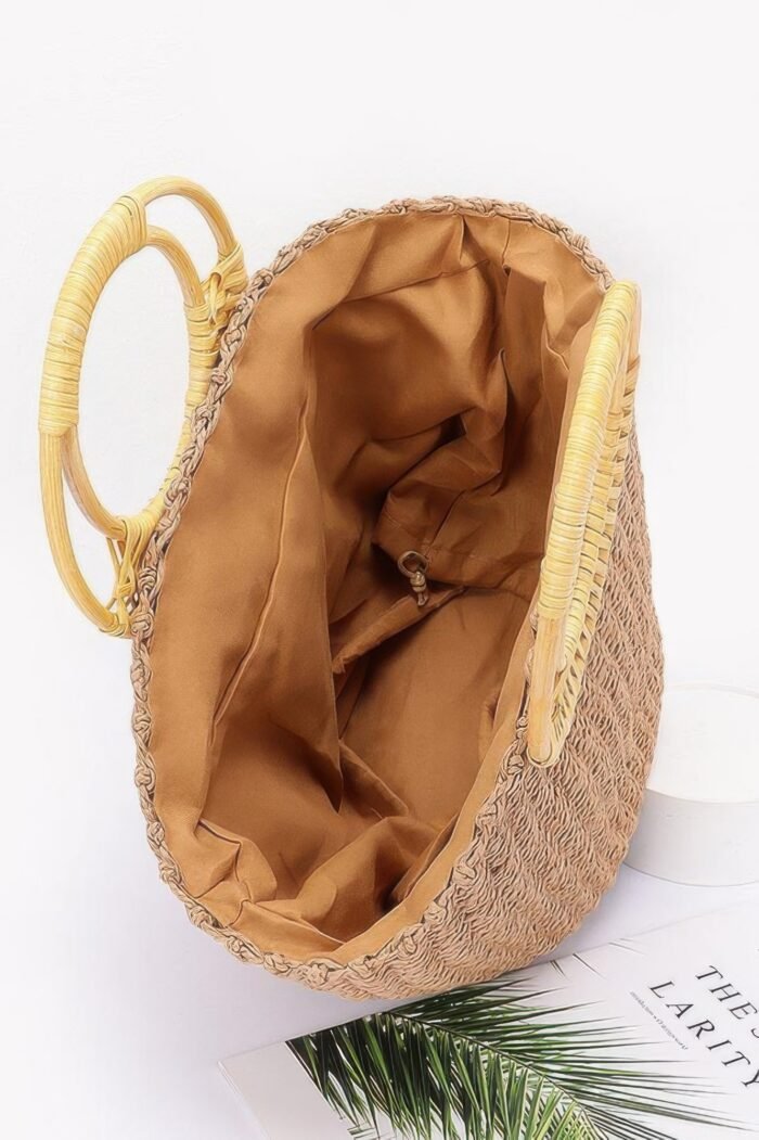 Faux straw bamboo handle tote bag - image 5