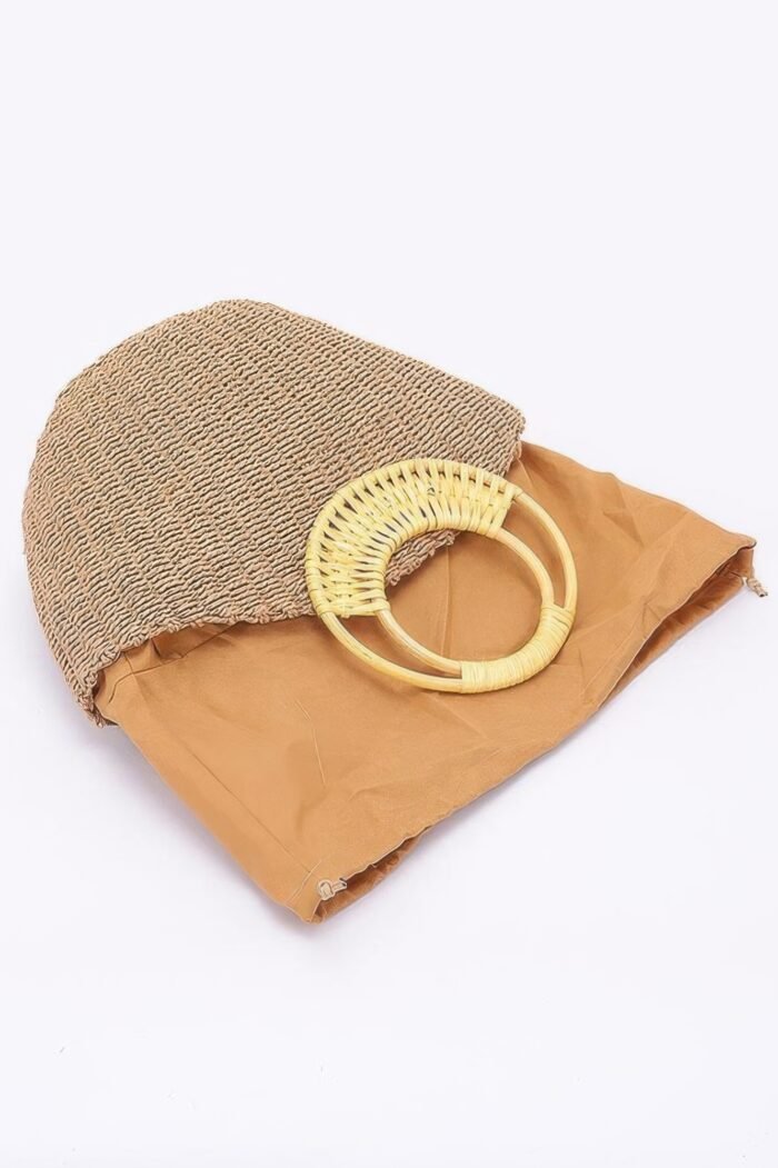 Faux straw bamboo handle tote bag - image 6