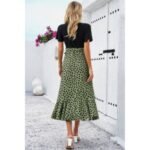 Cross Color Block Lace V Neck Belt Print Dress - Image 5