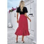 Cross Color Block Lace V Neck Belt Print Dress - Image 9