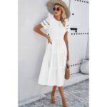 Lace Round Neck Ruched Fit Ruffle Solid Dress - Image 5
