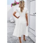 Lace Round Neck Ruched Fit Ruffle Solid Dress - Image 6