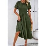 Lace Round Neck Ruched Fit Ruffle Solid Dress - Image 7