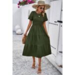 Lace Round Neck Ruched Fit Ruffle Solid Dress - Image 11