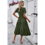 Lace Round Neck Ruched Fit Ruffle Solid Dress - Image 12