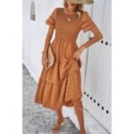 Lace Round Neck Ruched Fit Ruffle Solid Dress - Image 16