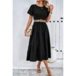 Lace Round Neck Ruched Fit Ruffle Solid Dress - Image 21