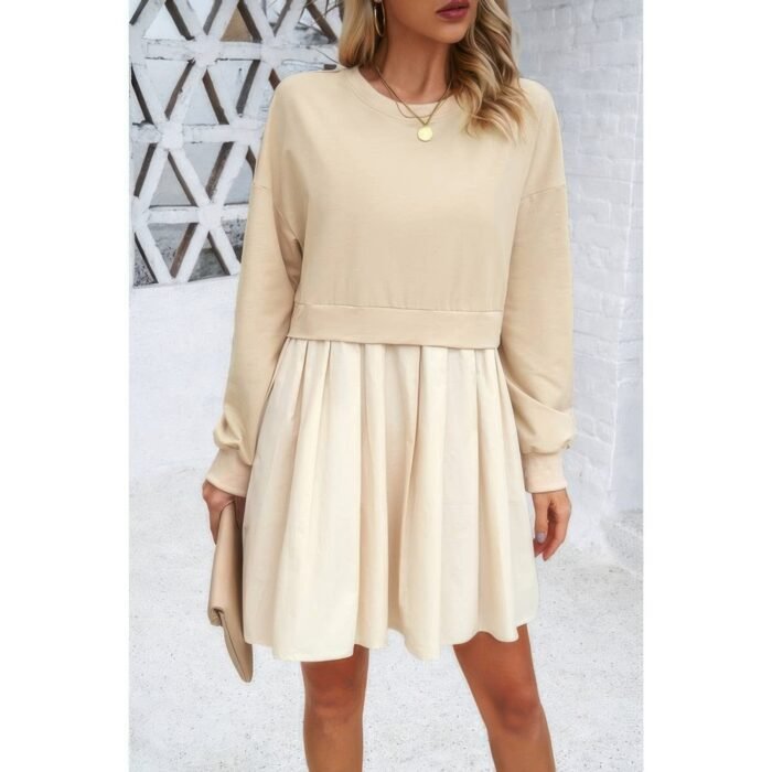 Solid drop shoulder ruched fit patchwork dress - image 3