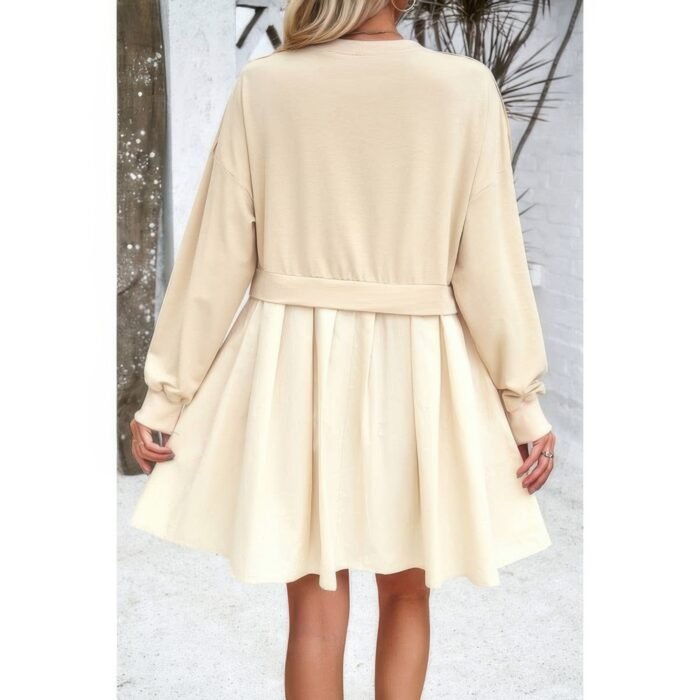 Solid drop shoulder ruched fit patchwork dress - image 4