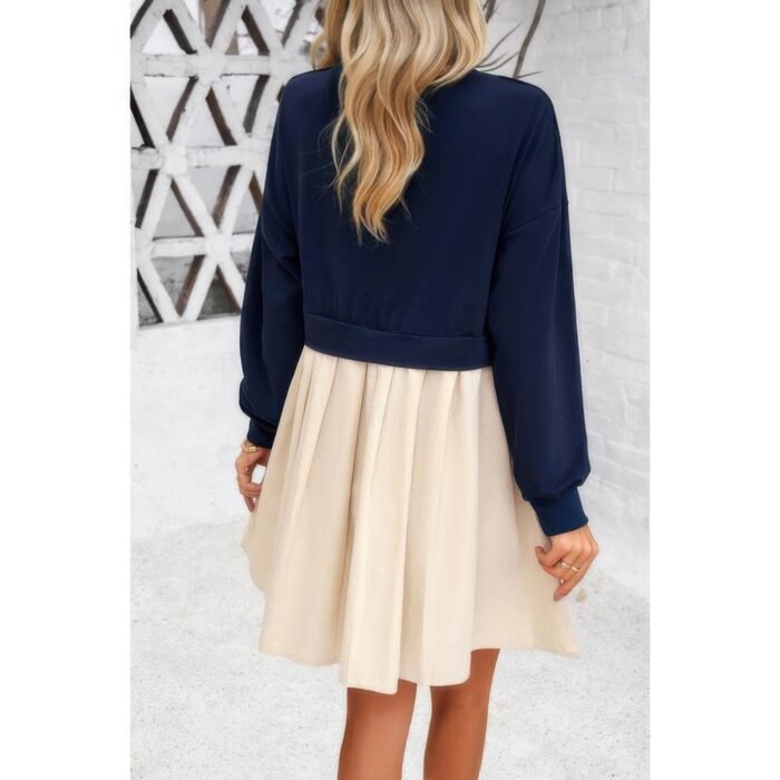 Solid drop shoulder ruched fit patchwork dress - image 7