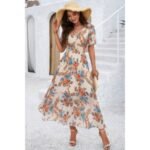 Boho Floral Print High Waist Band Fit Lined Dress - Image 2