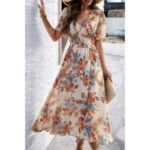 Boho Floral Print High Waist Band Fit Lined Dress - Image 3