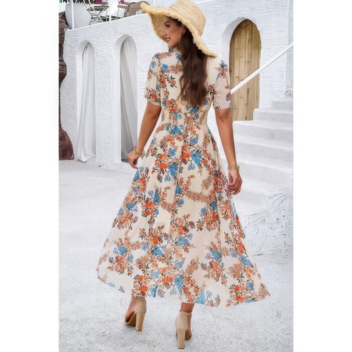 Boho floral print high waist band fit lined dress - image 4