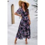 Boho Floral Print High Waist Band Fit Lined Dress - Image 6