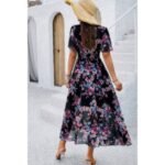 Boho Floral Print High Waist Band Fit Lined Dress - Image 7