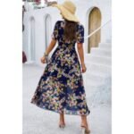 Boho Floral Print High Waist Band Fit Lined Dress - Image 11