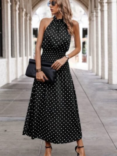 Off Shoulder Dot Print Fit Ruffle Full Dress