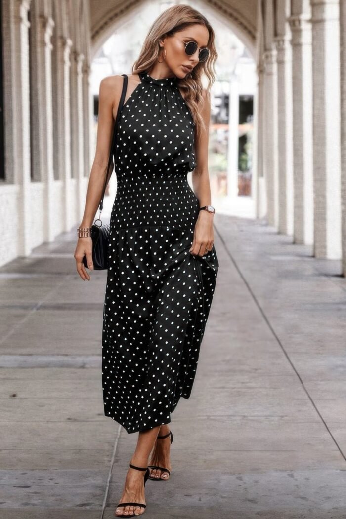 Off shoulder dot print fit ruffle full dress - image 2