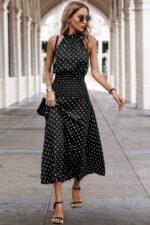 Off Shoulder Dot Print Fit Ruffle Full Dress - Image 3