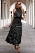 Off Shoulder Dot Print Fit Ruffle Full Dress - Image 4