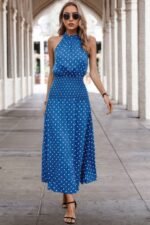 Off Shoulder Dot Print Fit Ruffle Full Dress - Image 5
