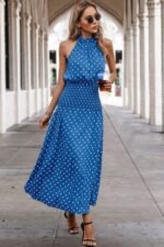 Off Shoulder Dot Print Fit Ruffle Full Dress - Image 7