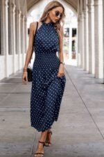 Off Shoulder Dot Print Fit Ruffle Full Dress - Image 8