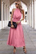 Off Shoulder Dot Print Fit Ruffle Full Dress - Image 9