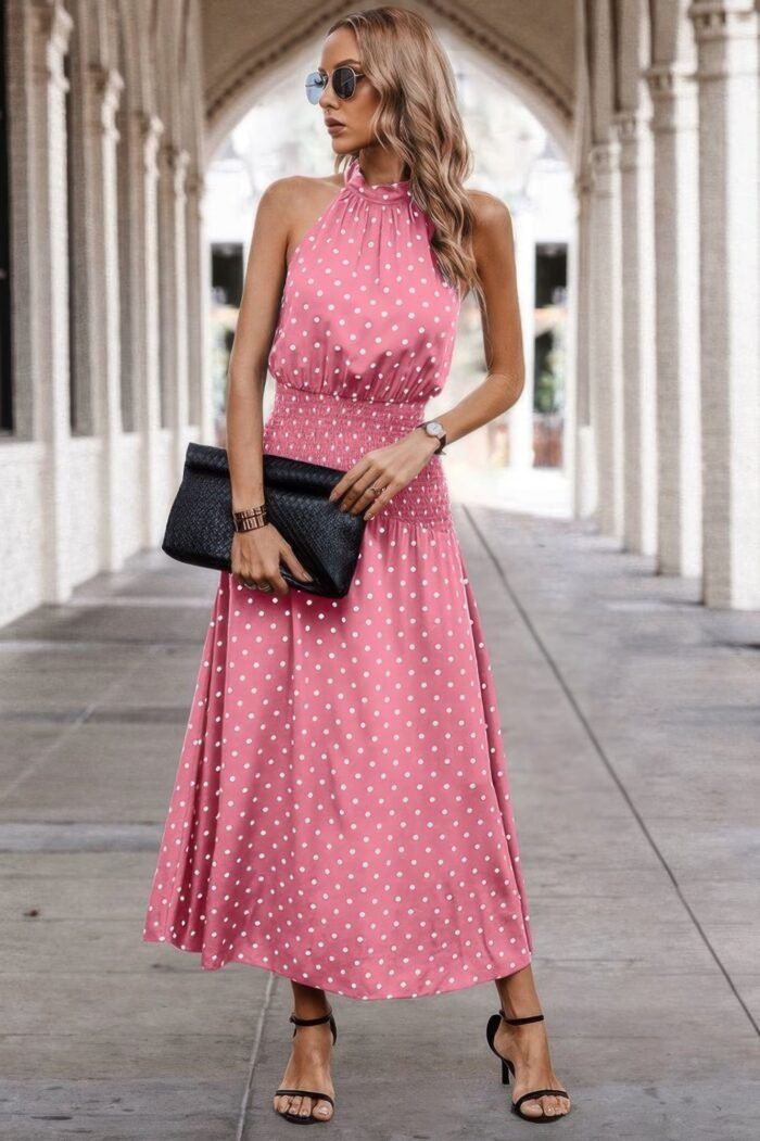 Off shoulder dot print fit ruffle full dress - image 9