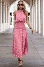 Off Shoulder Dot Print Fit Ruffle Full Dress - Image 11