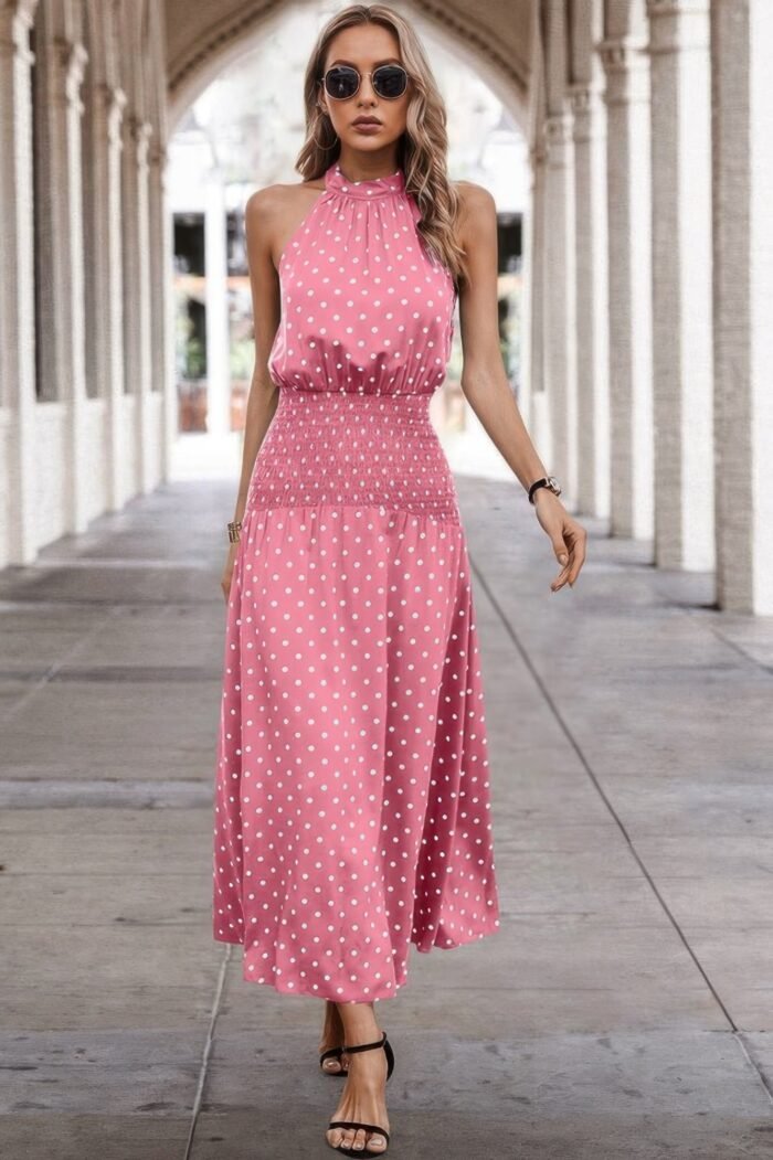 Off shoulder dot print fit ruffle full dress - image 11