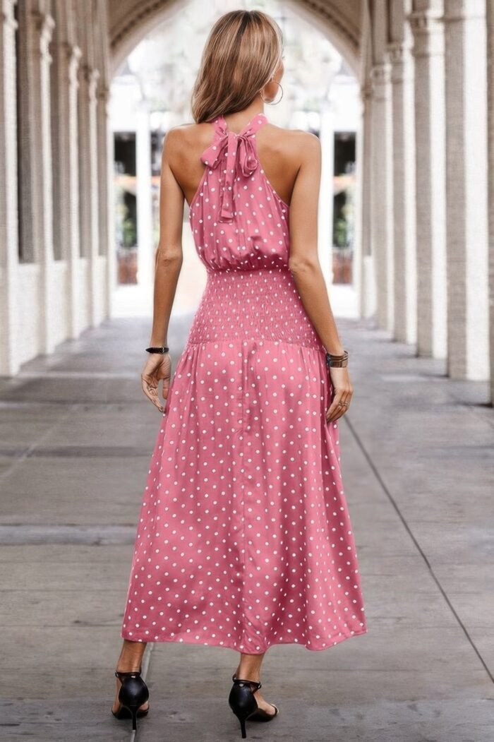 Off shoulder dot print fit ruffle full dress - image 12