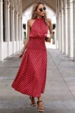 Off Shoulder Dot Print Fit Ruffle Full Dress - Image 14