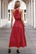 Off Shoulder Dot Print Fit Ruffle Full Dress - Image 16