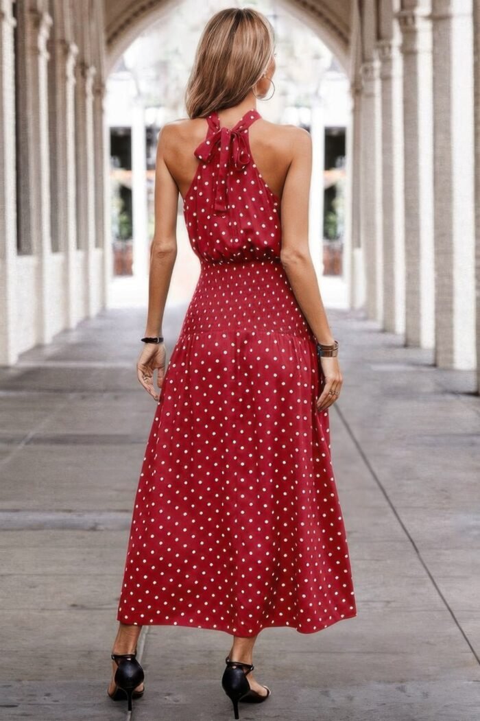 Off shoulder dot print fit ruffle full dress - image 16