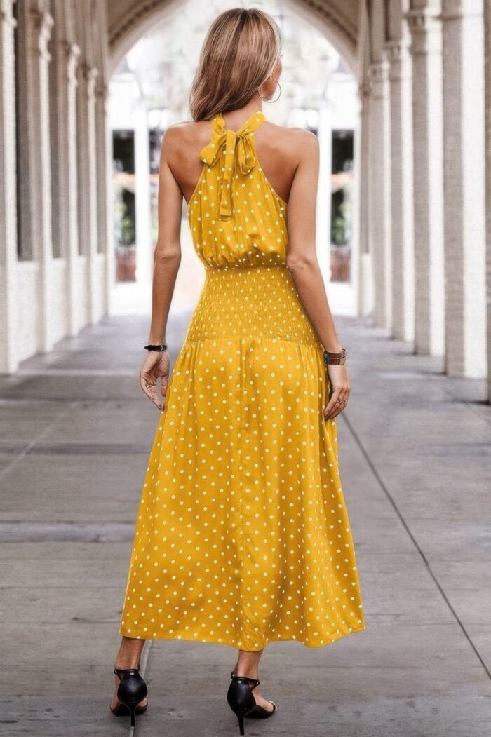 Off shoulder dot print fit ruffle full dress - image 22