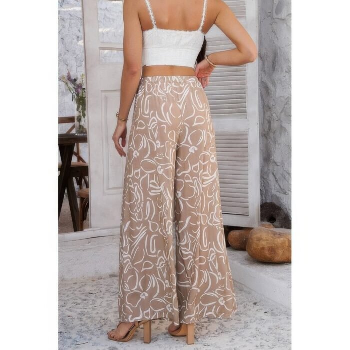 Allover print drawstring pockets wide leg pants - image 3