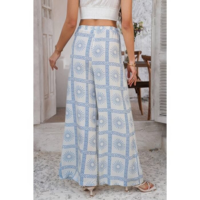 Allover print drawstring pockets wide leg pants - image 6