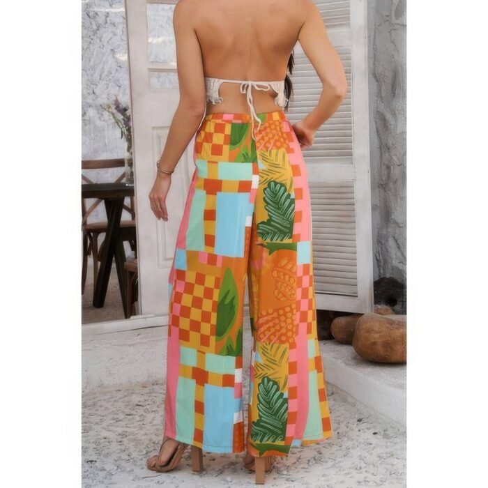 Allover print drawstring pockets wide leg pants - image 12