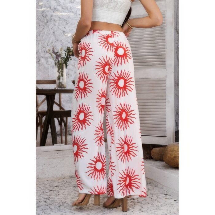 Allover print drawstring pockets wide leg pants - image 18