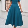 V Neck Solid Puff Sleeves Fit Full Dress