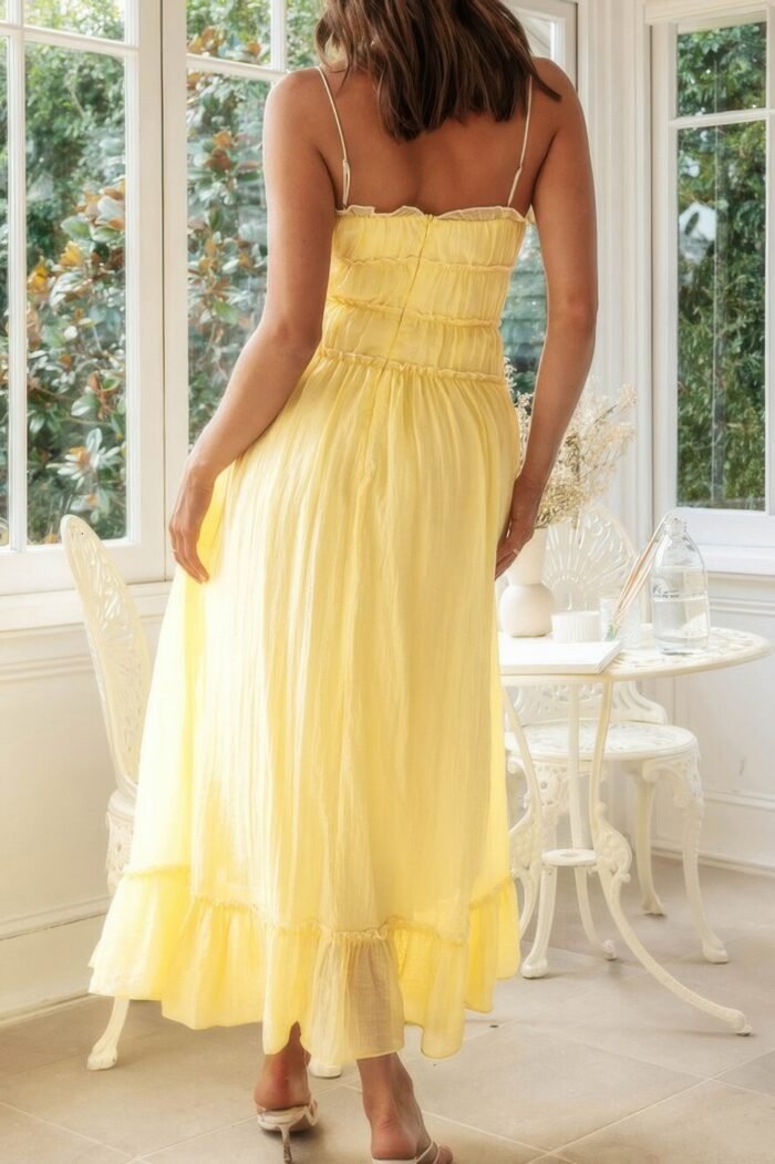 Off shoulder knot pleated ruffle hem dress - image 2