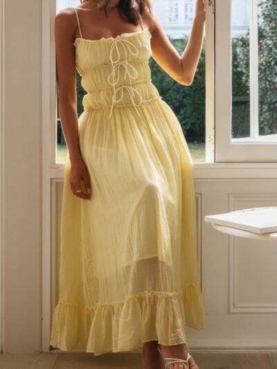 Off Shoulder Knot Pleated Ruffle Hem Dress Off Shoulder Knot Pleated Ruffle Hem Dress
