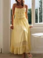 Off Shoulder Knot Pleated Ruffle Hem Dress - Image 4