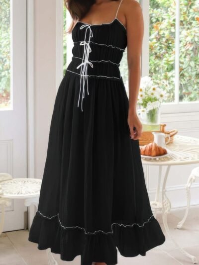 Off Shoulder Knot Pleated Ruffle Hem Dress Off Shoulder Knot Pleated Ruffle Hem Dress