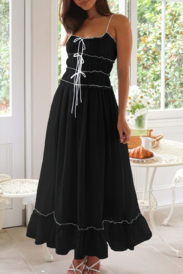 Off shoulder knot pleated ruffle hem dress - image 5