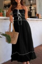 Off Shoulder Knot Pleated Ruffle Hem Dress - Image 7