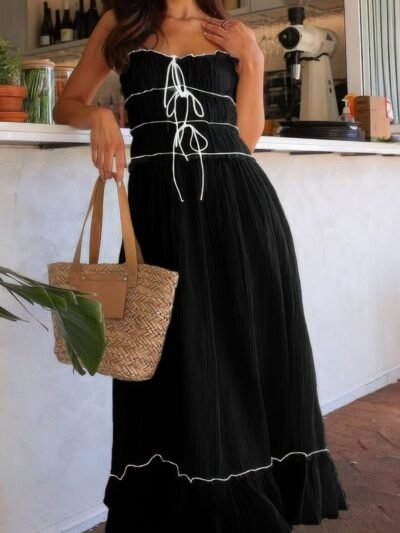 Off Shoulder Knot Pleated Ruffle Hem Dress Off Shoulder Knot Pleated Ruffle Hem Dress