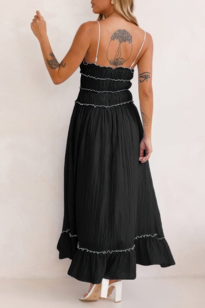 Off shoulder knot pleated ruffle hem dress - image 8